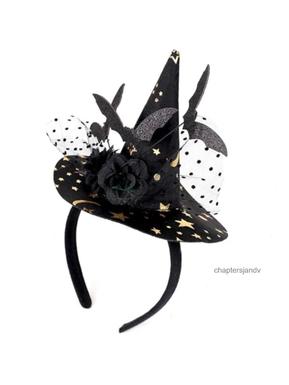 Witch Hat Headband Gothic Bat Hairband with Flower Stretchy Elastic Band